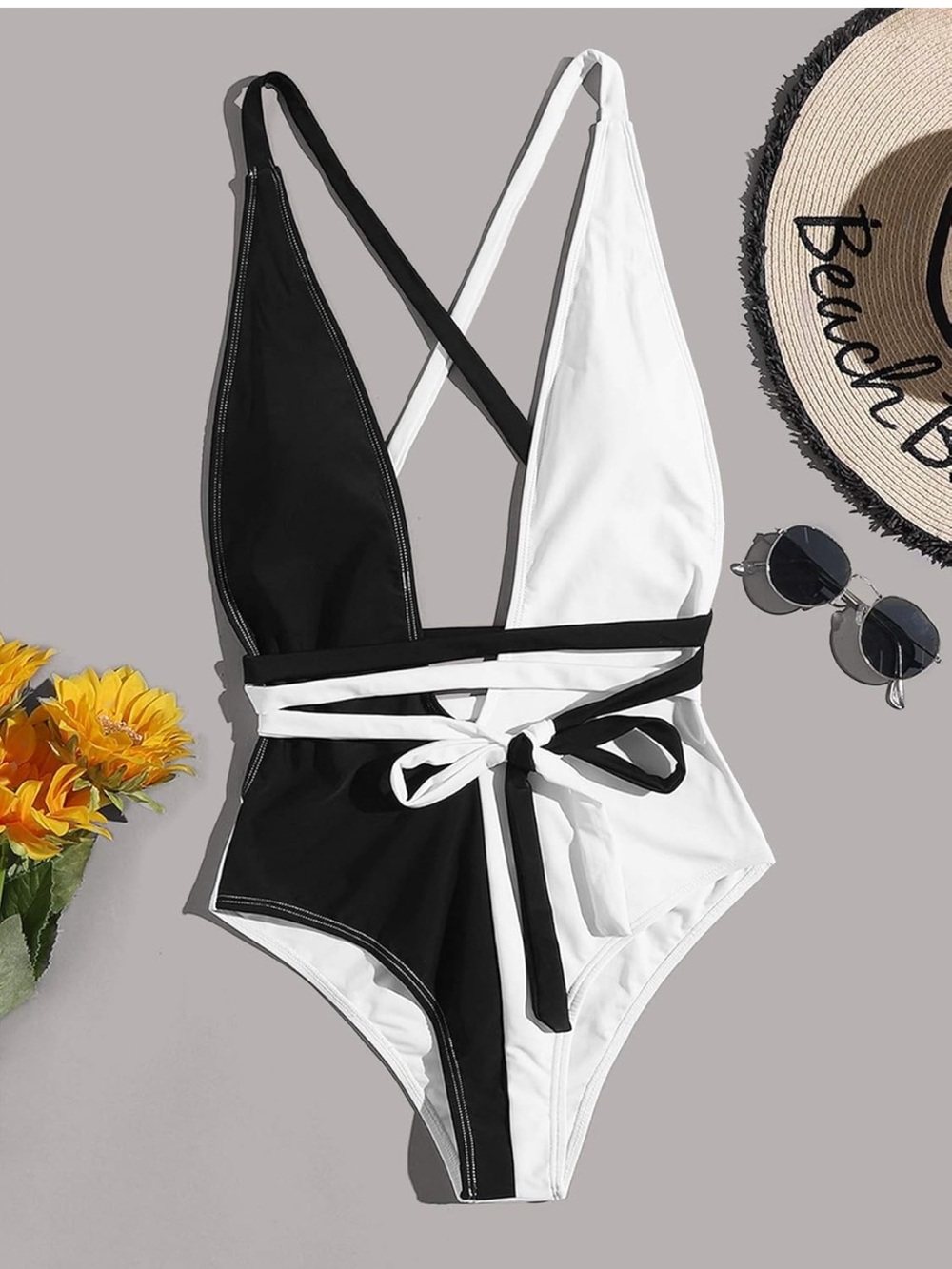Black and White Two-tone One-Piece Swimsuit - Women